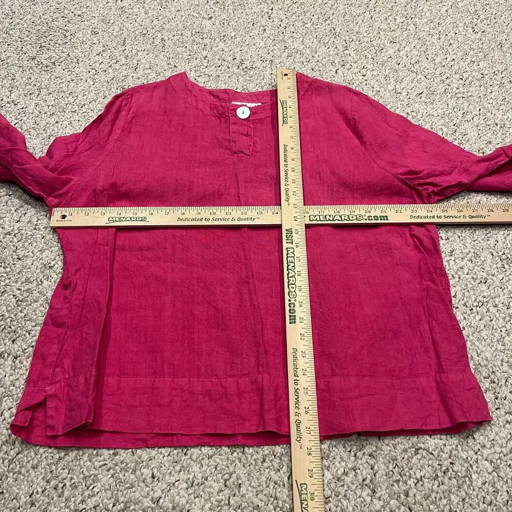Hot Cotton Raspberry Red Linen Button Accent Blouse - Picture 5 of 6